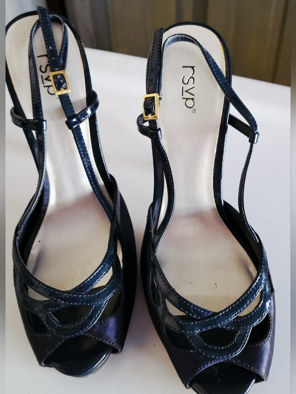 rsvp Blue Satin Slingback Peep-Toe Heels